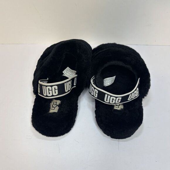 UGG Slippers Fluff Yeah Slide Black Sheepskin Slingback Sandals Womens - Picture 3 of 7